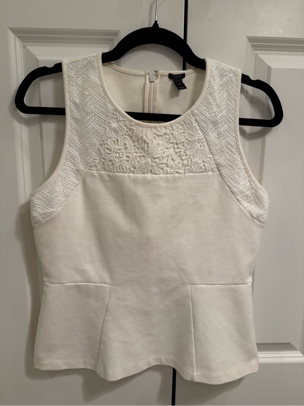 J. Crew Creamy White Structured Lace-Trim Peplum Shell Tank Small